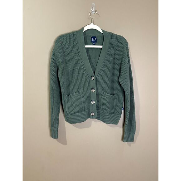 GAP Ribbed Knit Cardigan womens Medium Green - Picture 2 of 6